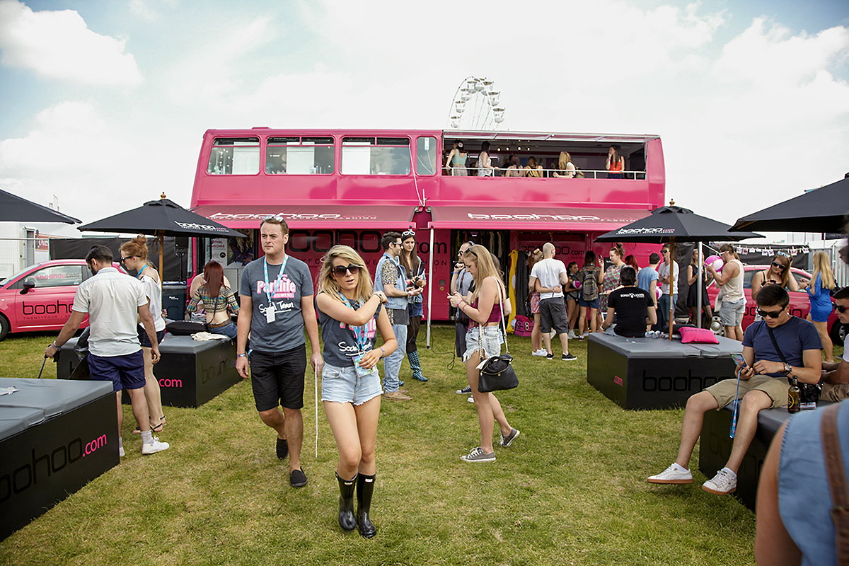 Inchmere Event Design LTD, Festival Activation & Management, festival bus Boohoo promotional bus hire